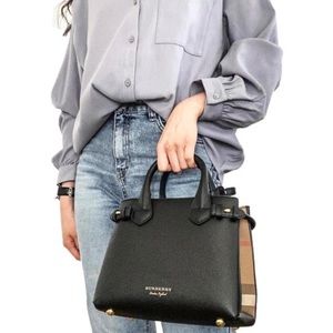 Burberry Small Banner Black Leather Cross Body Bag House Check Derby